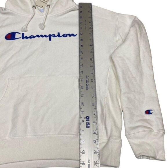 Champion Reverse Weave Embroidered Logo Hoodie Spell Out Script Blue - Picture 3 of 9
